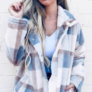 Amoli Plaid Button Down Fleece Jacket